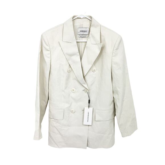 Massimo Dutti Limited Edition Double Breasted Beige Linen Blazer Size 8 NWT - Picture 3 of 14